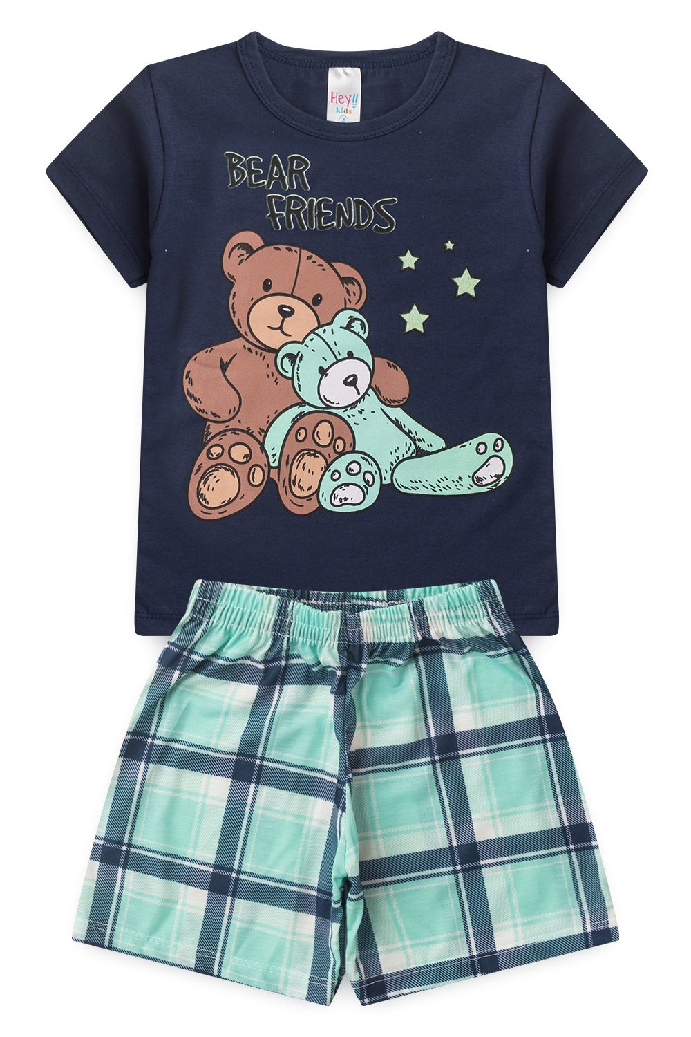 Pijama Infantil Masculino Verão Bear Friends - Hey Kids - Azul Escuro